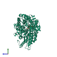 PDB entry 5lvv coloured by chain, side view.