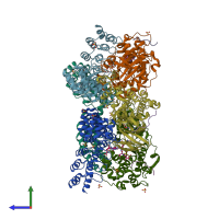 PDB entry 5lw1 coloured by chain, side view.