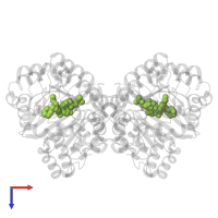 [(2~{R},3~{S},4~{R},5~{R})-5-[2-azanyl-5-[[[4-[6-(ethylamino)-5-(2-piperidin-1-ylethylcarbamoyl)pyridin-2-yl]-2-fluoranyl-phenyl]carbamoylamino]methyl]pyridin-1-ium-1-yl]-3,4-bis(oxidanyl)oxolan-2-yl]methyl dihydrogen phosphate in PDB entry 5lx5, assembly 1, top view.