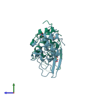 PDB entry 5lym coloured by chain, side view.