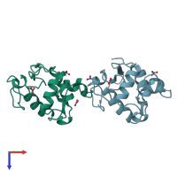 PDB entry 5lym coloured by chain, top view.