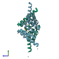 PDB entry 5lyn coloured by chain, side view.