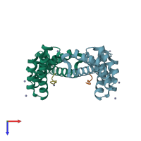 PDB entry 5lyn coloured by chain, top view.