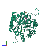 PDB entry 5lyr coloured by chain, side view.