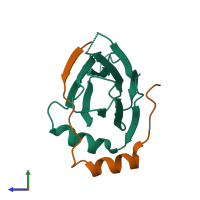 PDB entry 5lz3 coloured by chain, side view.