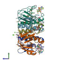 PDB entry 5lzh coloured by chain, side view.