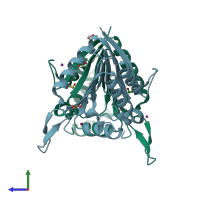 PDB entry 5lzk coloured by chain, side view.