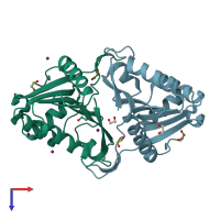 PDB entry 5lzk coloured by chain, top view.