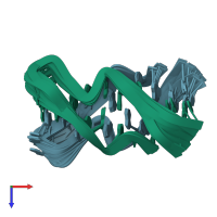 PDB entry 5m1l coloured by chain, ensemble of 10 models, top view.