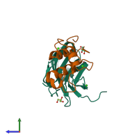 PDB entry 5m2s coloured by chain, side view.