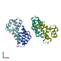 PDB entry 5m3d coloured by chain, front view.