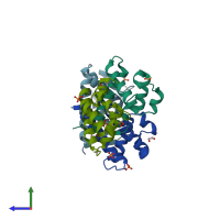 PDB entry 5m3d coloured by chain, side view.