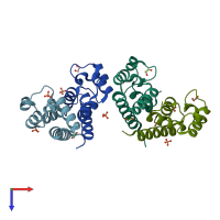 PDB entry 5m3d coloured by chain, top view.