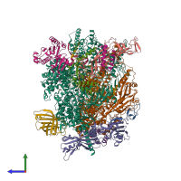 PDB entry 5m3f coloured by chain, side view.