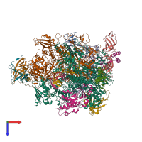 PDB entry 5m3f coloured by chain, top view.