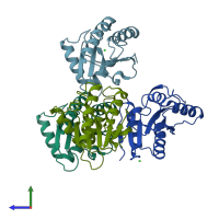 PDB entry 5m3i coloured by chain, side view.