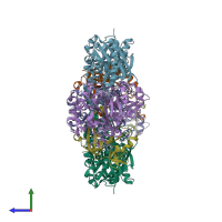 PDB entry 5m3k coloured by chain, side view.