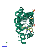 PDB entry 5m3s coloured by chain, side view.