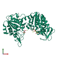 PDB entry 5m3u coloured by chain, front view.