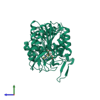 PDB entry 5m3u coloured by chain, side view.