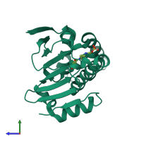 PDB entry 5m4e coloured by chain, side view.