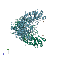 PDB entry 5m4g coloured by chain, side view.