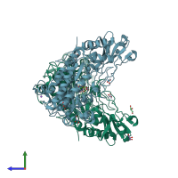 PDB entry 5m4l coloured by chain, side view.