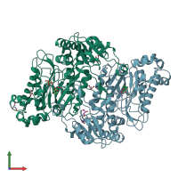 PDB entry 5m4q coloured by chain, front view.