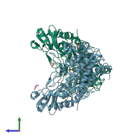 PDB entry 5m4q coloured by chain, side view.