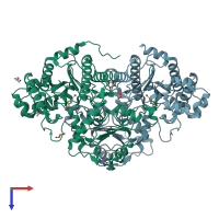 PDB entry 5m4q coloured by chain, top view.