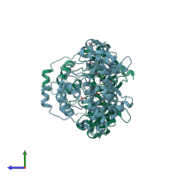 PDB entry 5m56 coloured by chain, side view.