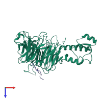 Hetero dimeric assembly 1 of PDB entry 5m5g coloured by chemically distinct molecules, top view.