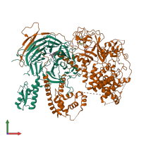 PDB entry 5m5g coloured by chain, front view.