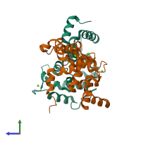 PDB entry 5m6c coloured by chain, side view.