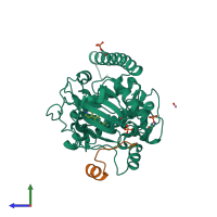 PDB entry 5m71 coloured by chain, side view.