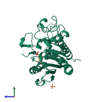 PDB entry 5m7a coloured by chain, side view.