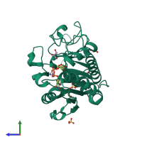 PDB entry 5m7d coloured by chain, side view.