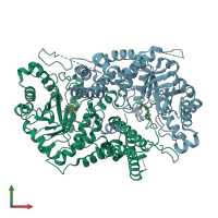 PDB entry 5m7t coloured by chain, front view.