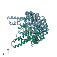 PDB entry 5m7t coloured by chain, side view.