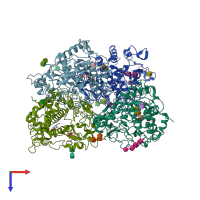 PDB entry 5m8q coloured by chain, top view.