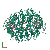 Homo dimeric assembly 1 of PDB entry 5m8z coloured by chemically distinct molecules, front view.