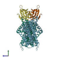 PDB entry 5m95 coloured by chain, side view.