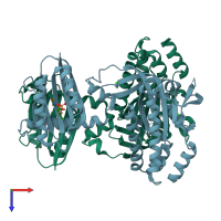 PDB entry 5mbc coloured by chain, top view.