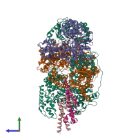 PDB entry 5mbv coloured by chain, side view.