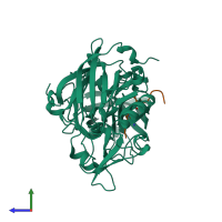 PDB entry 5mbw coloured by chain, side view.