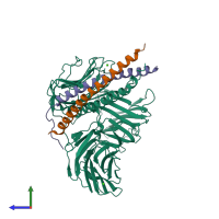 PDB entry 5mc9 coloured by chain, side view.