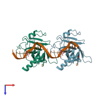 PDB entry 5mct coloured by chain, top view.