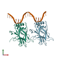 PDB entry 5mcw coloured by chain, front view.