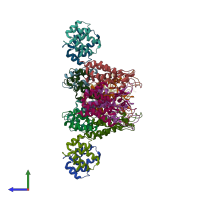 PDB entry 5md0 coloured by chain, side view.