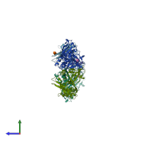 PDB entry 5mdm coloured by chain, side view.